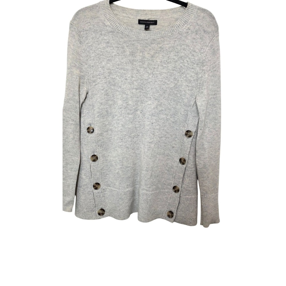 Banana Republic XS Side Button Sweater Light Gray Ribbed Soft Knit Wool Blend
